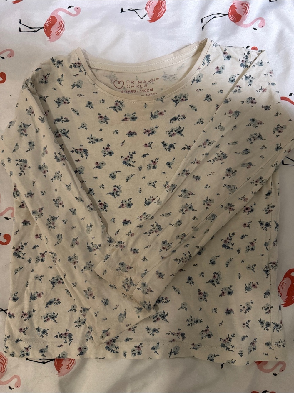 Primark Cream Long Sleeve Top with Blue & Pink Floral Print 4-5T